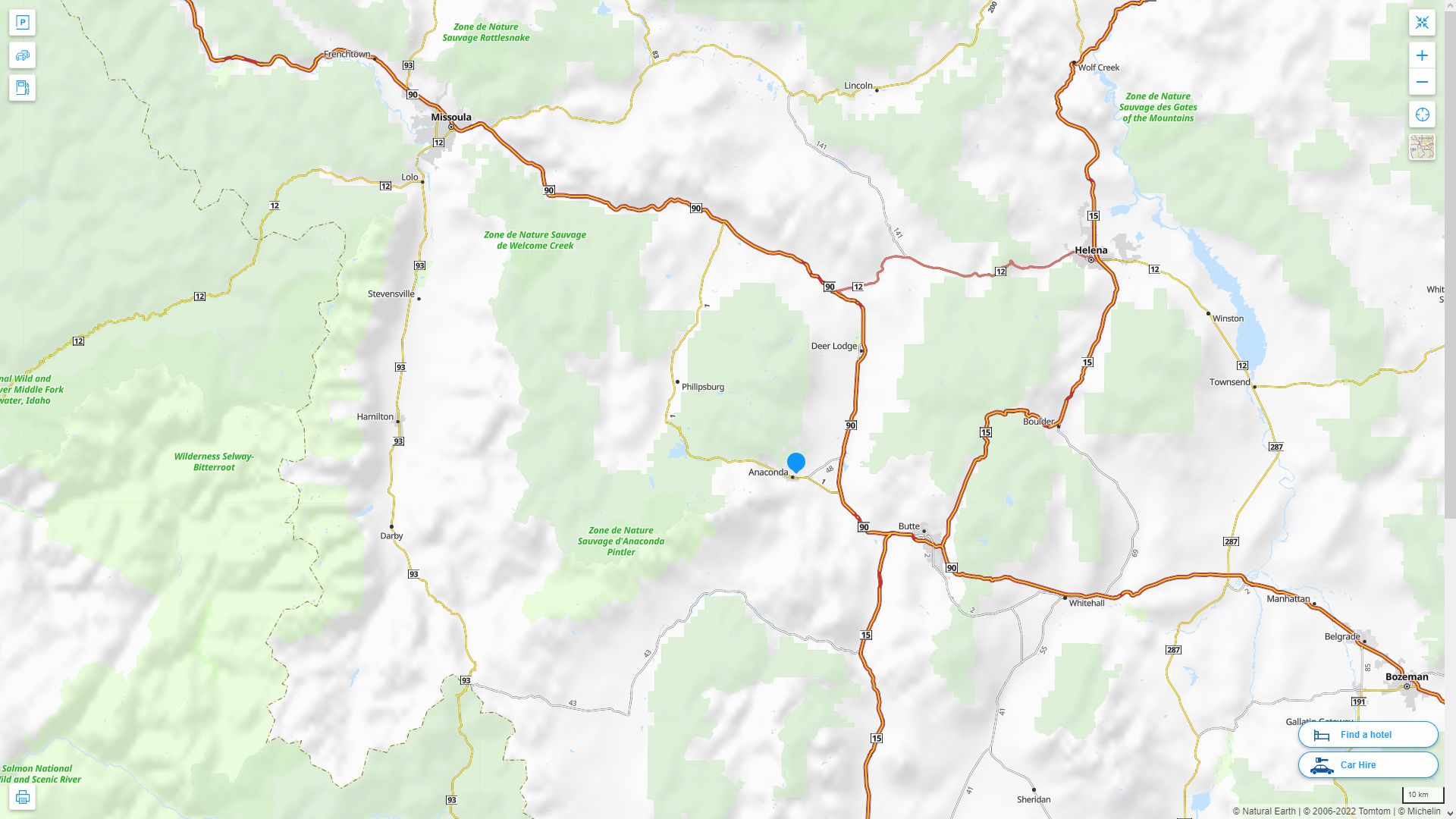Anaconda Deer Lodge Montana Highway and Road Map